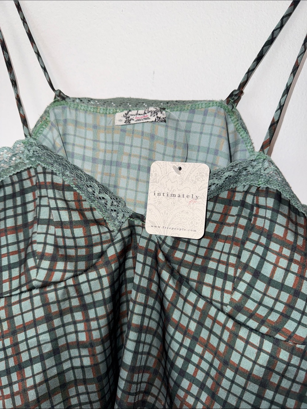 Free People Plaid Lace-Trim Green Camisole - Picture 2 of 5